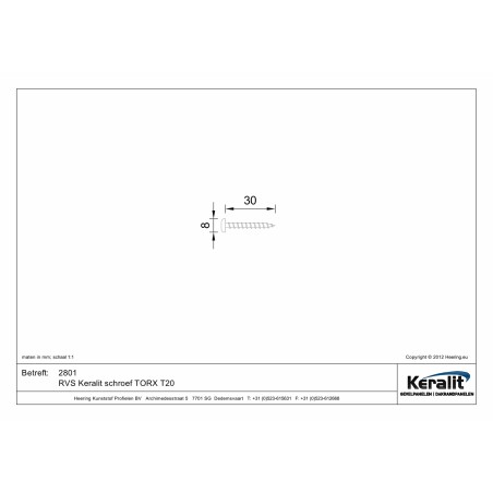 Keralit  schroef 30 mm rvs